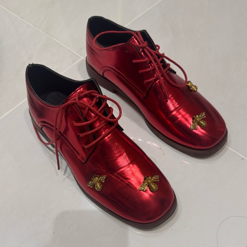 Red and Gold Patent Leather Oxfords